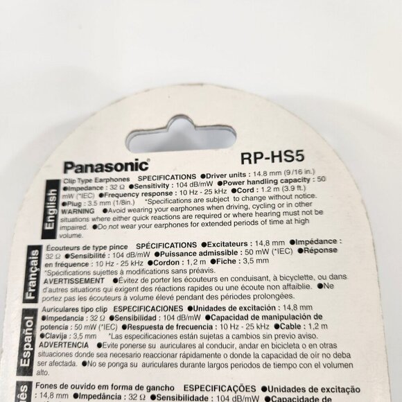 Panasonic Stereo Headphones RP-HS5 Silver Ear Clip Style XBS NOS Sealed - Picture 8 of 8